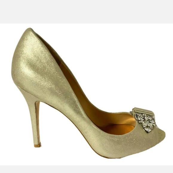BADGLEY MISCHKA DAVIDA II METALLIC PEEP-TOE PUMP SZ 10, RETAIL $245 - Picture 8 of 10